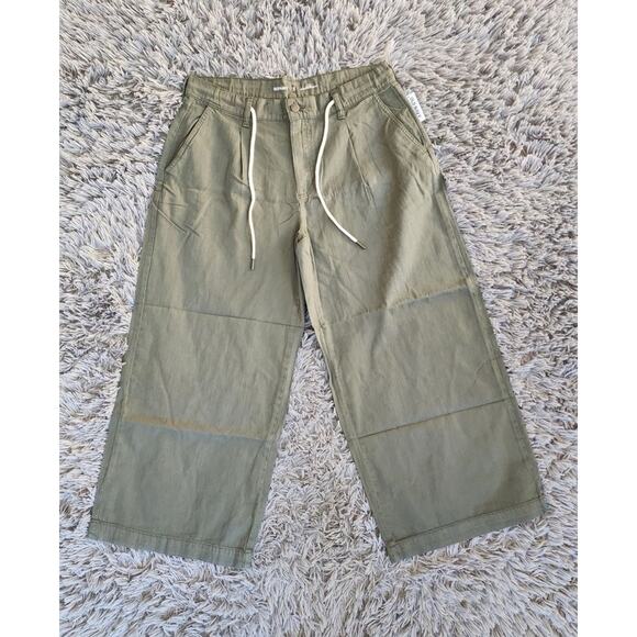 Old Navy Drapey Drawcord Wide Leg Pants Womens Size 12 Petite Green Cotton Boho - Picture 1 of 16